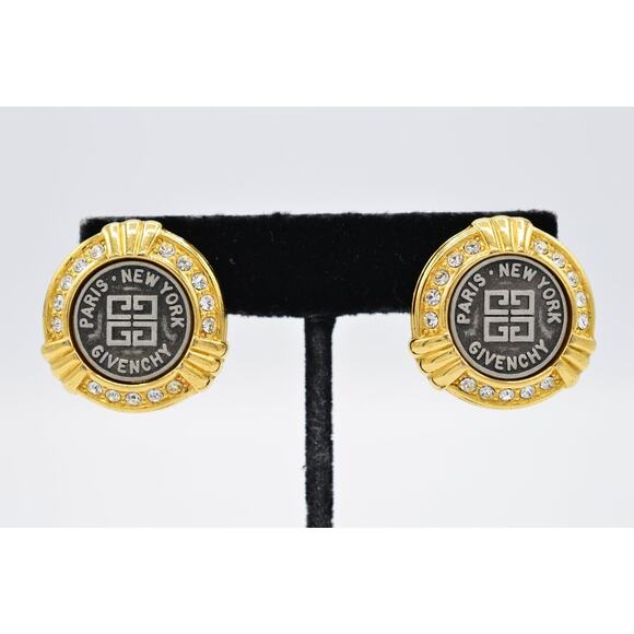 Givenchy Vintage Coin Clip Earrings Logo Medallion Gold Runway Signed 1980s BinX - Picture 1 of 12